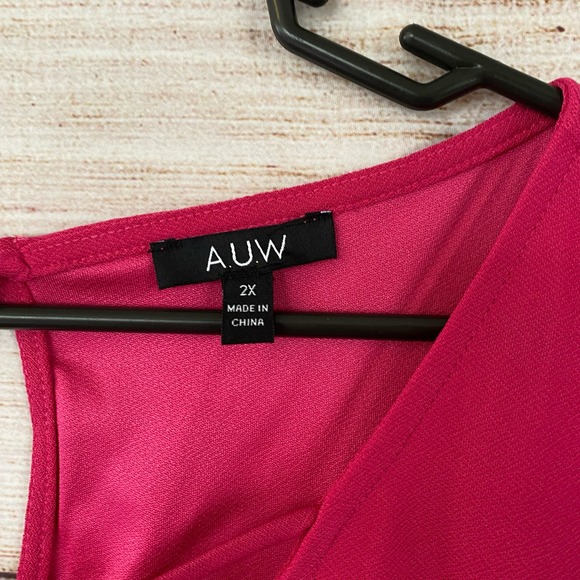 AUW Pink Sleeveless Criss-Cross Strappy V-neck Tank Top Shirt 2X Plus NWT - Picture 4 of 7